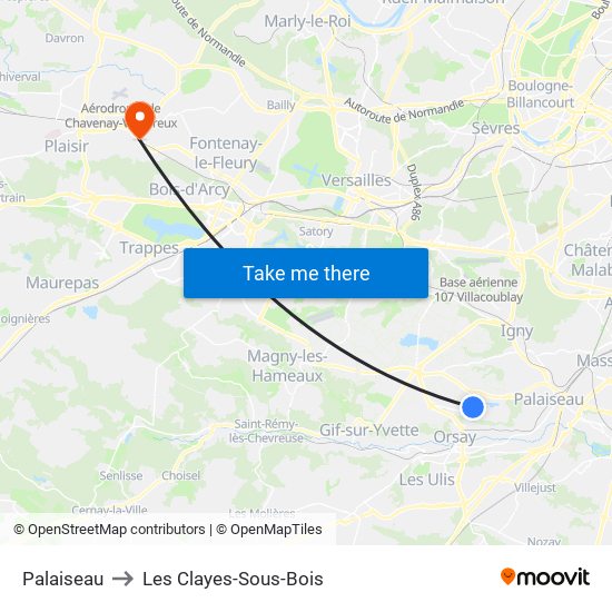 Palaiseau to Les Clayes-Sous-Bois map