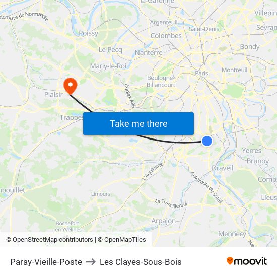 Paray-Vieille-Poste to Les Clayes-Sous-Bois map