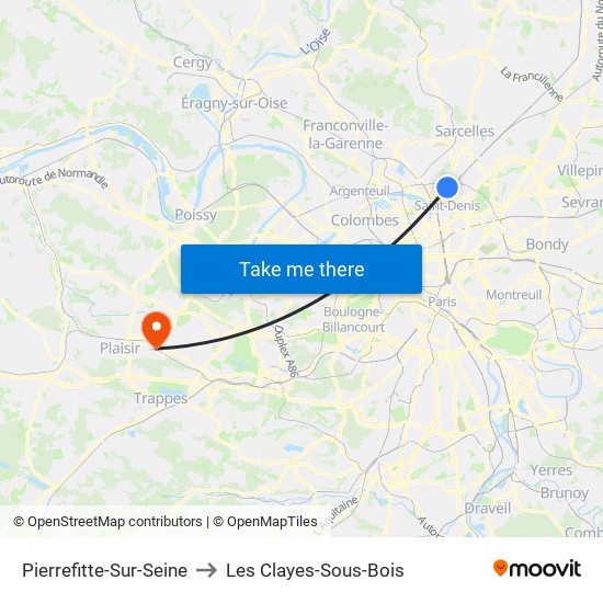 Pierrefitte-Sur-Seine to Les Clayes-Sous-Bois map