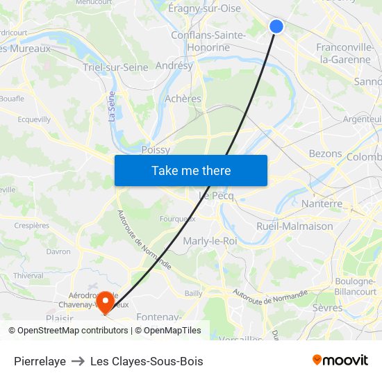 Pierrelaye to Les Clayes-Sous-Bois map