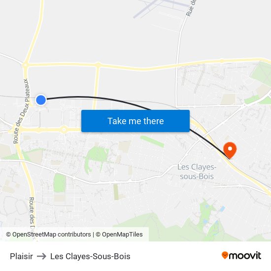 Plaisir to Les Clayes-Sous-Bois map