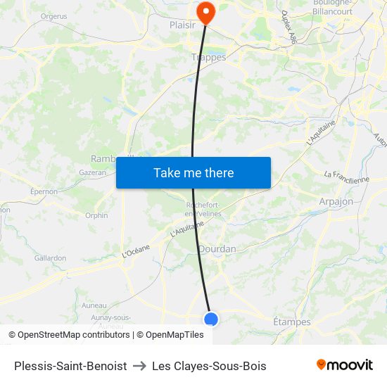 Plessis-Saint-Benoist to Les Clayes-Sous-Bois map