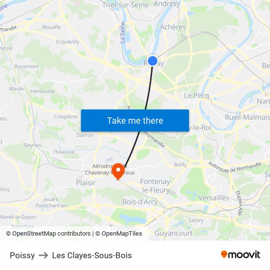 Poissy to Les Clayes-Sous-Bois map