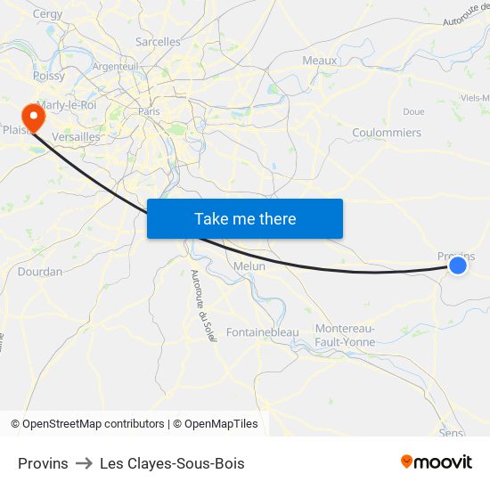 Provins to Les Clayes-Sous-Bois map