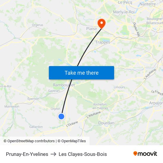 Prunay-En-Yvelines to Les Clayes-Sous-Bois map
