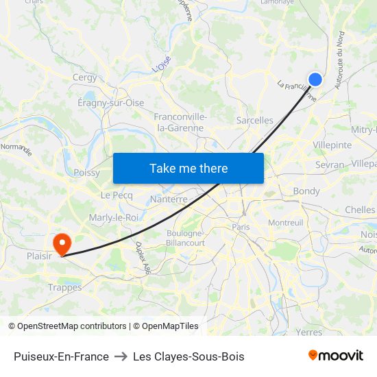 Puiseux-En-France to Les Clayes-Sous-Bois map