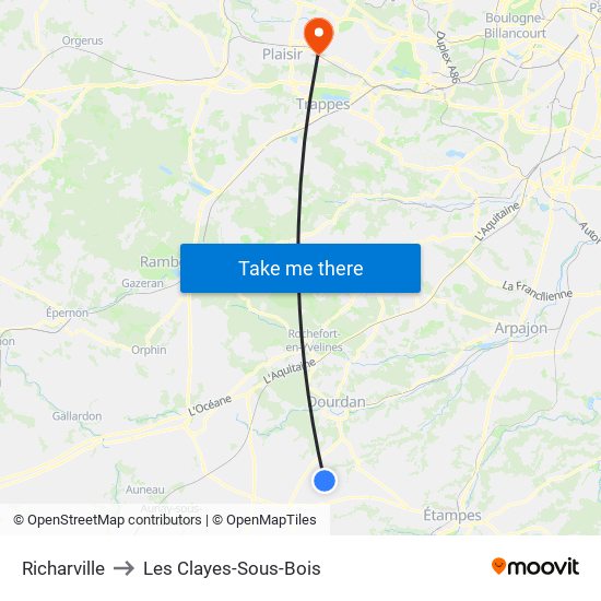 Richarville to Les Clayes-Sous-Bois map