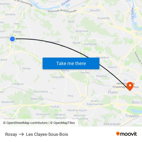 Rosay to Les Clayes-Sous-Bois map