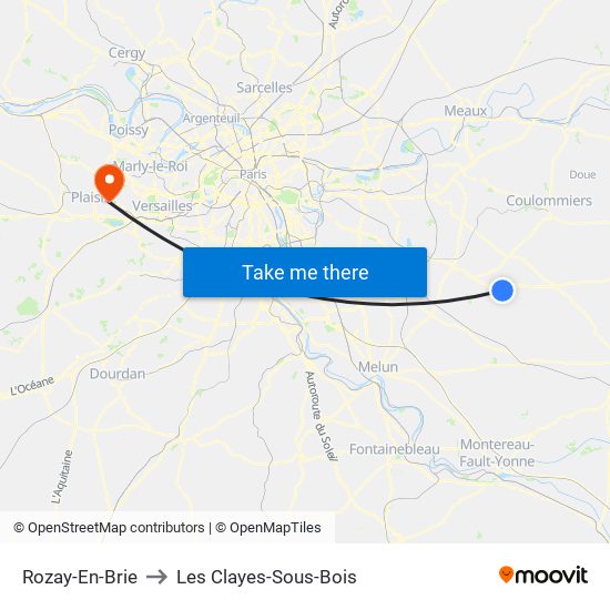 Rozay-En-Brie to Les Clayes-Sous-Bois map
