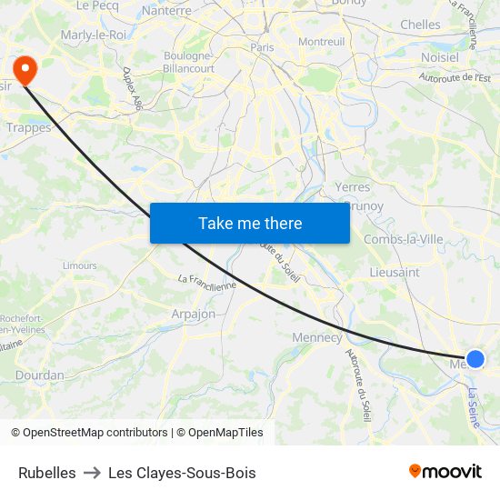 Rubelles to Les Clayes-Sous-Bois map