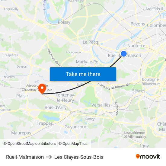 Rueil-Malmaison to Les Clayes-Sous-Bois map