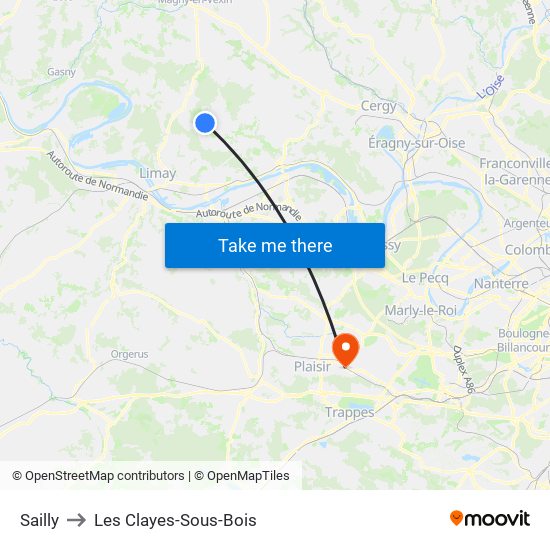 Sailly to Les Clayes-Sous-Bois map