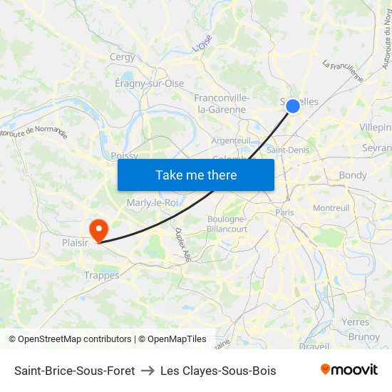Saint-Brice-Sous-Foret to Les Clayes-Sous-Bois map