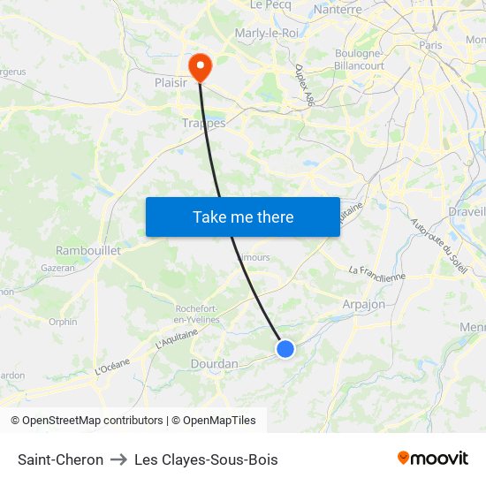 Saint-Cheron to Les Clayes-Sous-Bois map