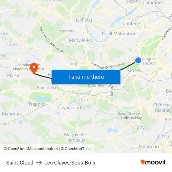 Saint-Cloud to Les Clayes-Sous-Bois map
