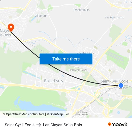 Saint-Cyr-L'Ecole to Les Clayes-Sous-Bois map