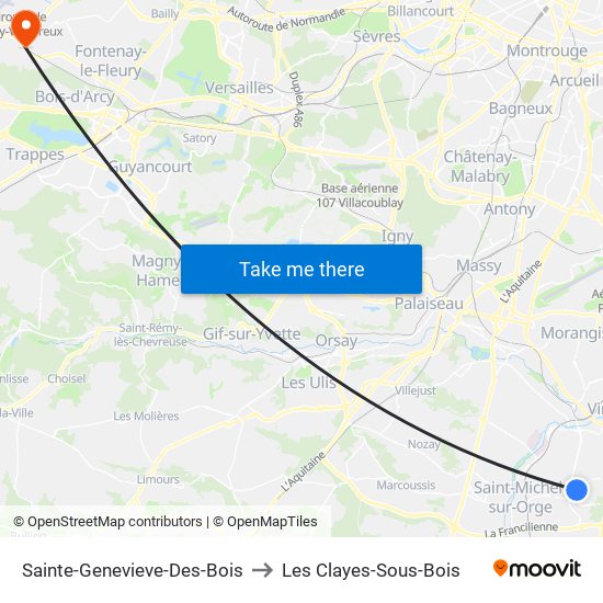 Sainte-Genevieve-Des-Bois to Les Clayes-Sous-Bois map