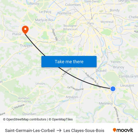Saint-Germain-Les-Corbeil to Les Clayes-Sous-Bois map