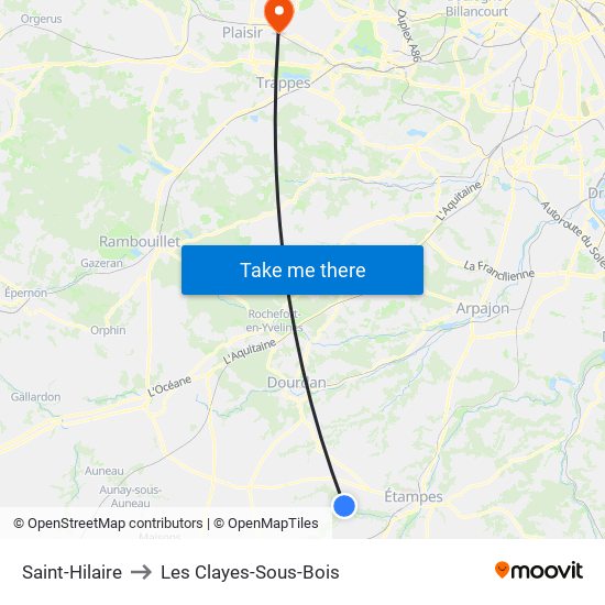 Saint-Hilaire to Les Clayes-Sous-Bois map