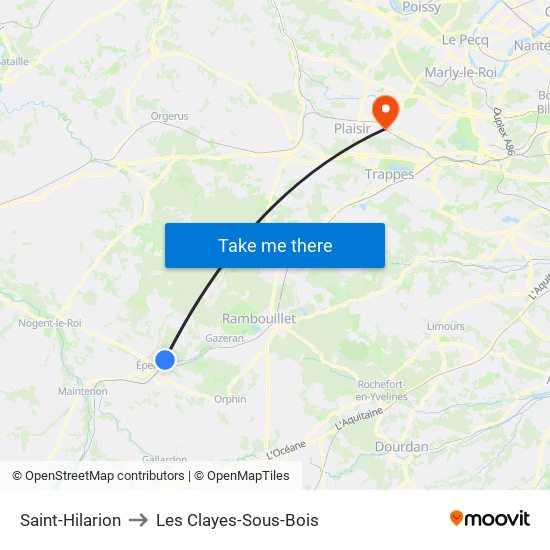 Saint-Hilarion to Les Clayes-Sous-Bois map