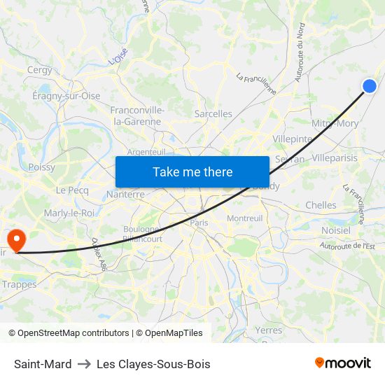 Saint-Mard to Les Clayes-Sous-Bois map