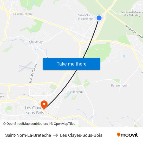 Saint-Nom-La-Breteche to Les Clayes-Sous-Bois map