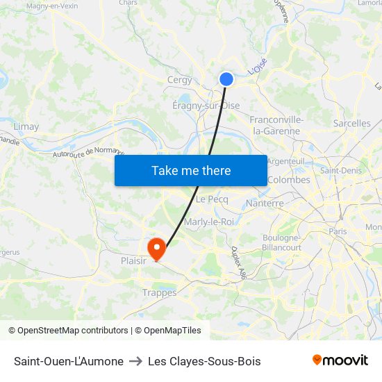 Saint-Ouen-L'Aumone to Les Clayes-Sous-Bois map