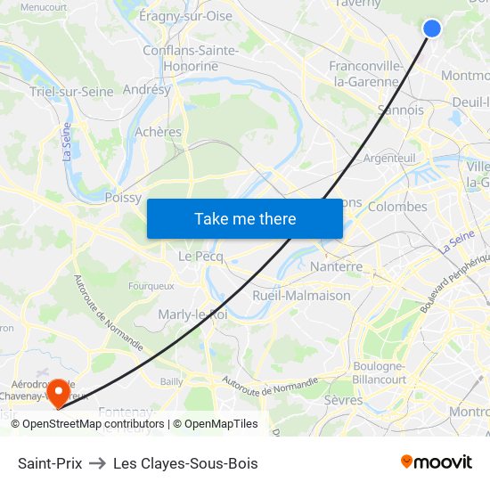 Saint-Prix to Les Clayes-Sous-Bois map