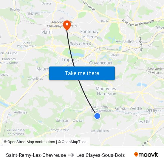 Saint-Remy-Les-Chevreuse to Les Clayes-Sous-Bois map