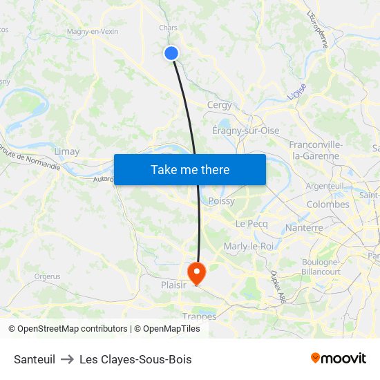 Santeuil to Les Clayes-Sous-Bois map