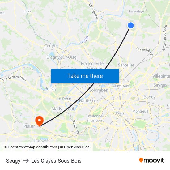 Seugy to Les Clayes-Sous-Bois map