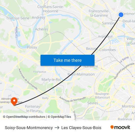 Soisy-Sous-Montmorency to Les Clayes-Sous-Bois map