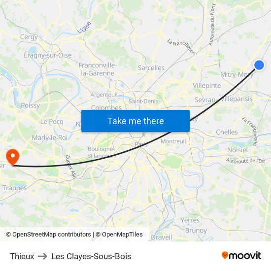 Thieux to Les Clayes-Sous-Bois map