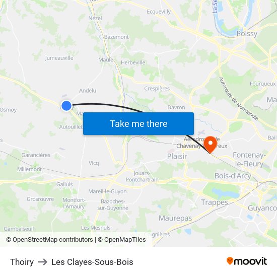 Thoiry to Les Clayes-Sous-Bois map