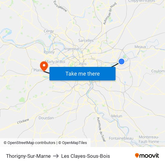 Thorigny-Sur-Marne to Les Clayes-Sous-Bois map