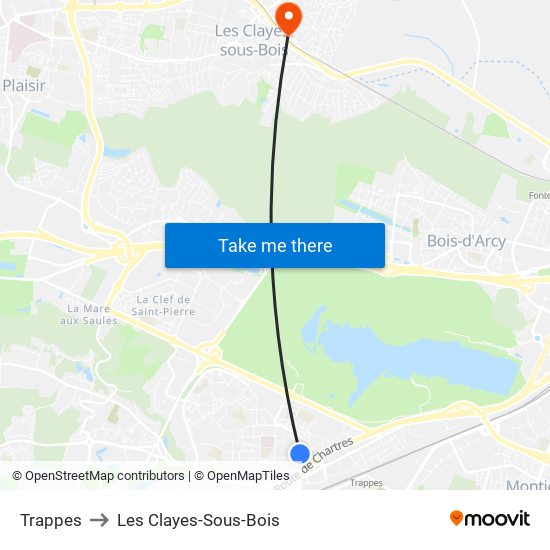 Trappes to Les Clayes-Sous-Bois map