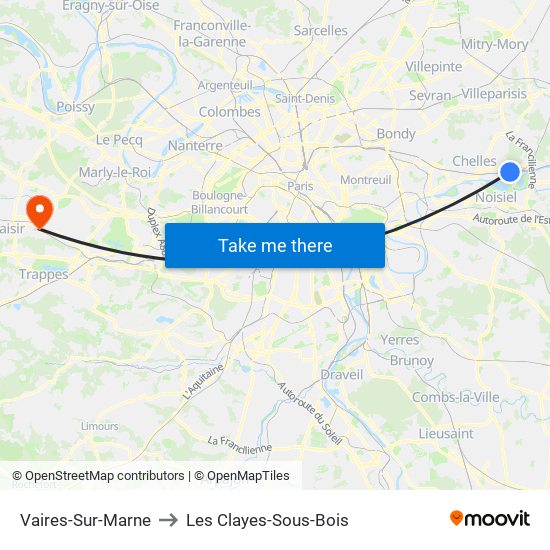 Vaires-Sur-Marne to Les Clayes-Sous-Bois map