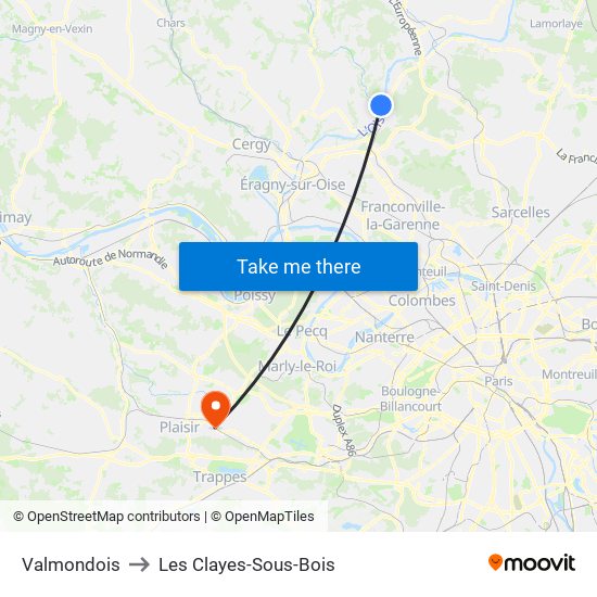 Valmondois to Les Clayes-Sous-Bois map