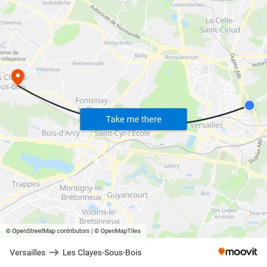 Versailles to Les Clayes-Sous-Bois map