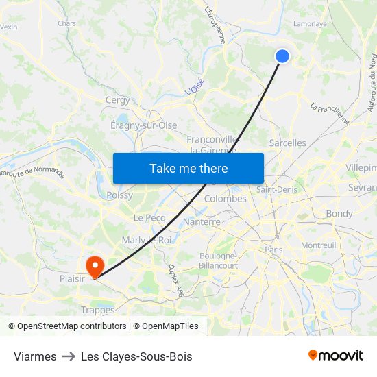 Viarmes to Les Clayes-Sous-Bois map