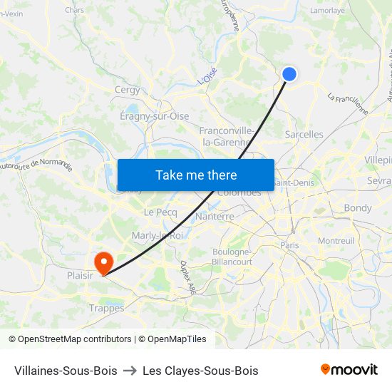 Villaines-Sous-Bois to Les Clayes-Sous-Bois map