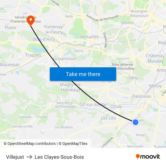 Villejust to Les Clayes-Sous-Bois map
