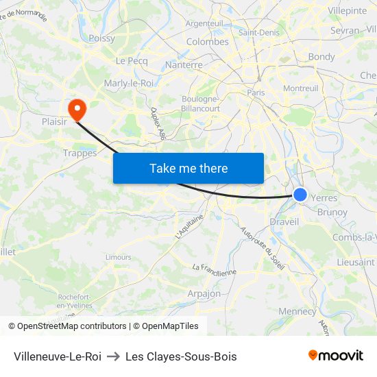 Villeneuve-Le-Roi to Les Clayes-Sous-Bois map