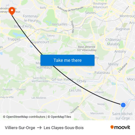 Villiers-Sur-Orge to Les Clayes-Sous-Bois map