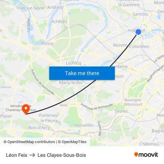 Léon Feix to Les Clayes-Sous-Bois map