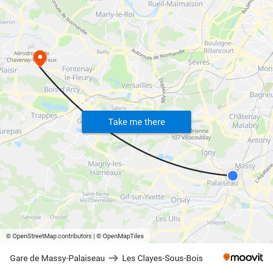 Gare de Massy-Palaiseau to Les Clayes-Sous-Bois map