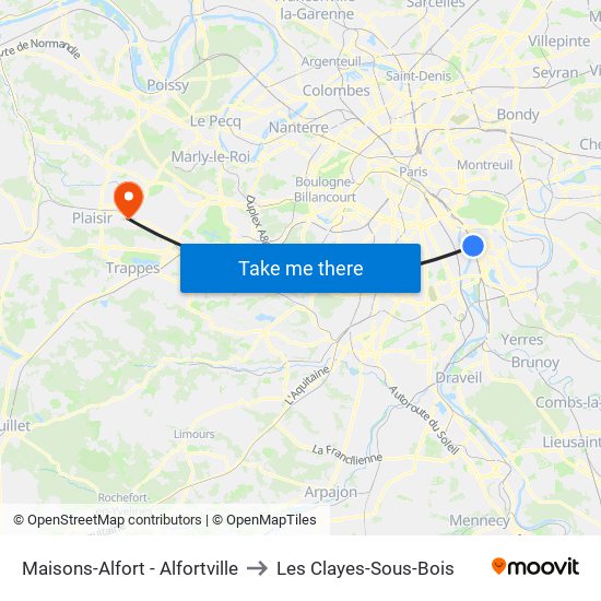 Maisons-Alfort - Alfortville to Les Clayes-Sous-Bois map