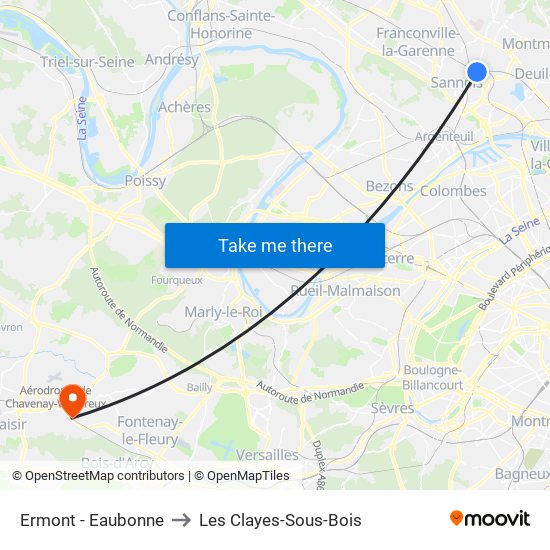 Ermont - Eaubonne to Les Clayes-Sous-Bois map