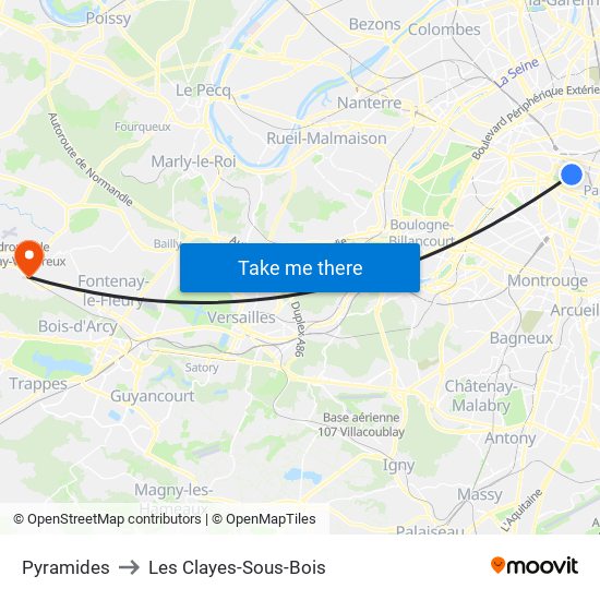 Pyramides to Les Clayes-Sous-Bois map