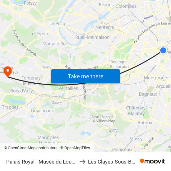Palais Royal - Musée du Louvre to Les Clayes-Sous-Bois map